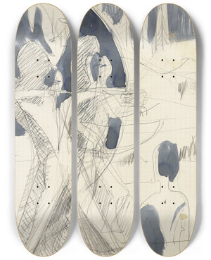 Triptych art skateboard deck of Ernst Ludwig Kirchner Archers_2 by Ernst Ludwig Kirchner (1880-1938)
