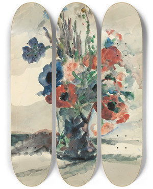 Triptych art skateboard deck of Lovis Corinth Vase Mit Blumen by Lovis Corinth (1858-1925)