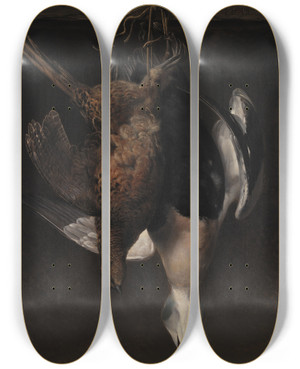 Triptych art skateboard deck of Johan Laurentz Jensen Game A Pheasant And An Eider by Johan Laurentz Jensen 2 (1800-1856)