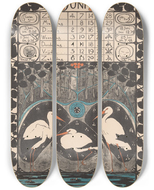 Triptych art skateboard deck of Theo Nieuwenhuis Kalenderblad Voor Juni 1896 by Theo Nieuwenhuis (1866-1951)