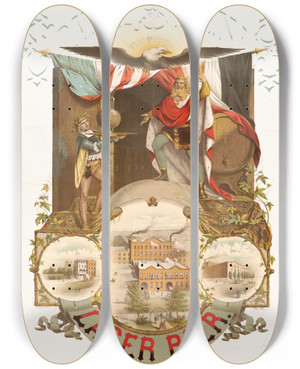 Triptych art skateboard deck of Moritz Ulffers Conrad Steins Lager Bier by Moritz Ulffers (1819-1902)