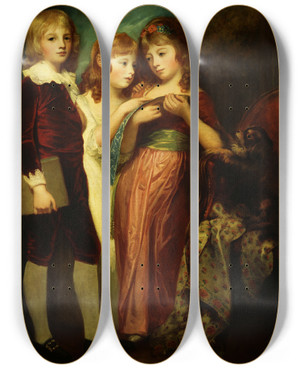 Triptych art skateboard deck of George Romney The Hartley Children by George Romney (1734-1802)