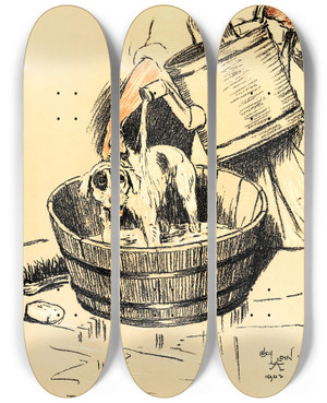 Triptych art skateboard deck of Cecil Charles Windsor Aldin A Dog Day Pl 04 by Cecil Charles Windsor Aldin (1870-1935)