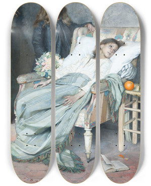 Triptych art skateboard deck of Jenny Nystrm Konvalescenten by Jenny Nystrom (1854-1946)