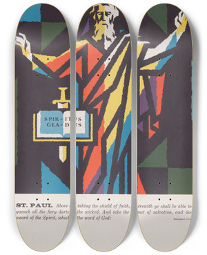 Triptych art skateboard deck of Joseph Binder St Paul by Joseph Binder (1898-1972)