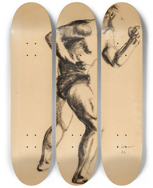 Triptych art skateboard deck of Andrus Johani Poksija by Andrus Johani (1906-1941)