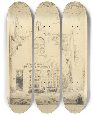 Triptych art skateboard deck of James Ensor De Schaduw Op Het Huis by James Ensor (1860-1949)