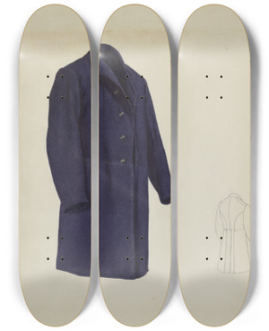 Triptych art skateboard deck of Ingrid Selmerlarsen Shaker Mans Coat by Ingrid Selmer-Larsen