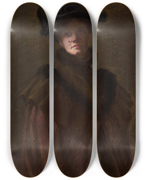 Triptych art skateboard deck of Lilla Cabot Perry Self Portrait by Lilla Cabot Perry (1848-1933)