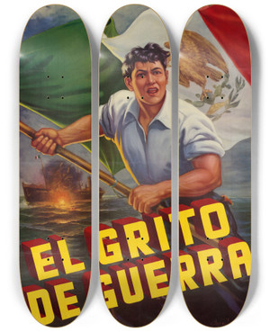 Triptych art skateboard deck of David Arreola El Grito De Guerra by David Arreola (20-)