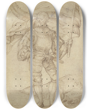 Triptych art skateboard deck of Hans Von Kulmbach Flagbearer by Hans Von Kulmbach (1480-1522)