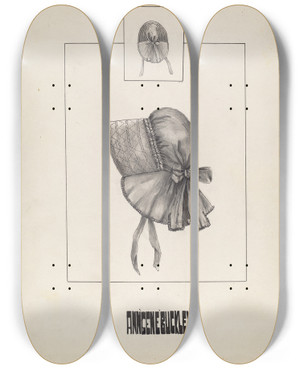 Triptych art skateboard deck of Ann Gene Buckley Bonnet by Ann Gene Buckley