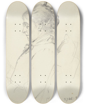Triptych art skateboard deck of Otto Scholderer Luise Scholderer Im Profil Nach Links Lesend by Otto Scholderer (1834-1902)