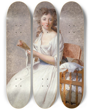Triptych art skateboard deck of Jacques Louis David Madame De Pastoret And Her Son by Jacques Louis David (1748-1825)