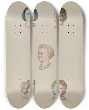 Triptych art skateboard deck of Eugene Croe Three Dolls by Eugene Croe (20-)