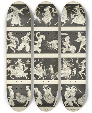 Triptych art skateboard deck of Kaspar Braun De Tooverlantaren by Kaspar Braun (1807-1877)