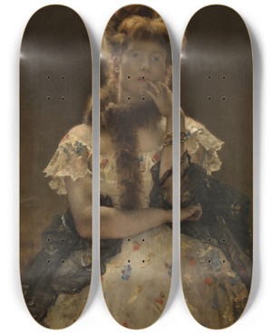 Triptych art skateboard deck of Alfred Stevens The Parisian Sphinx_2 by Alfred Stevens (1817-1875)