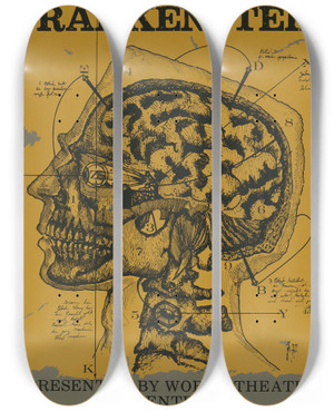 Triptych art skateboard deck of Jim Thorpe Frankenstein by Jim Thorpe (20-)