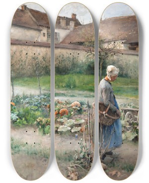 Triptych art skateboard deck of Carl Larsson October by Carl Larsson (1853-1919)
