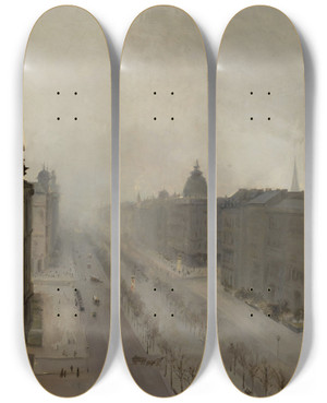 Triptych art skateboard deck of Anna Biliskabohdanowicz Unter Den Linden Street In Berlin by Anna Bilinska Bohdanowicz (1857-1893)