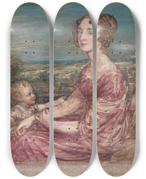 Triptych art skateboard deck of John Linnell Mrs William Wilberforce And Child by John Linnell (1792-1882)