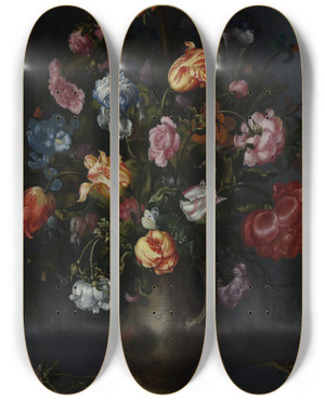 Triptych art skateboard deck of Jacob Vosmaer A Vase With Flowers by Jacob Vosmaer (1584-1641)
