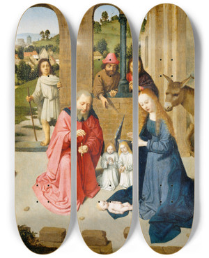 Triptych art skateboard deck of Gerard David The Nativity_2 by Gerard David (1460-1523)
