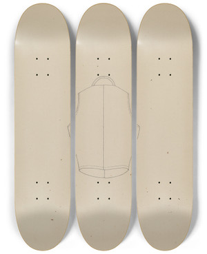 Triptych art skateboard deck of Mae A Clarke Waistcoat by Mae A Clarke