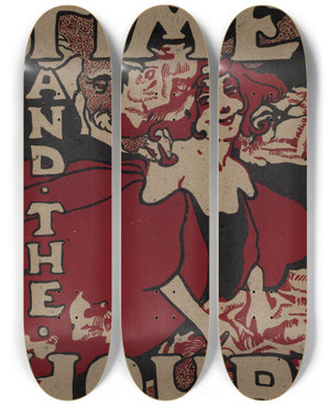 Triptych art skateboard deck of Ethel Reed Time The Hour by Ethel Reed (1874-1900)