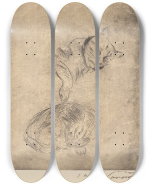 Triptych art skateboard deck of Lovis Corinth Cats Katzenstudie by Lovis Corinth (1858-1925)