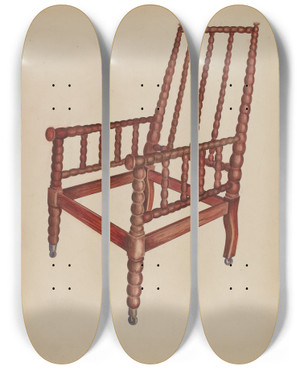 Triptych art skateboard deck of Ella Josephine Sterling Spool Armchair by Ella Josephine Sterling