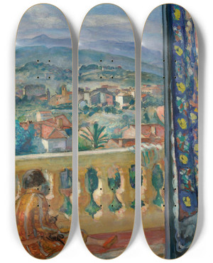 Triptych art skateboard deck of Henri Lebasque Le Cannet Le Rideau Bleu by Henri Lebasque (1865-1937)
