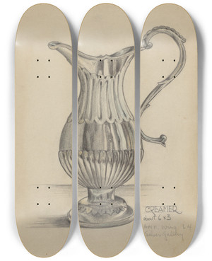 Triptych art skateboard deck of S Brodsky Silver Pitcher by S Brodsky