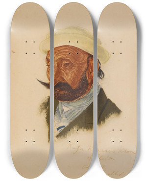 Triptych art skateboard deck of Alexandre Jacovleff Raja Khasroo Khan De Naga Tchalt by Alexandre Jacovleff (1887-1938)
