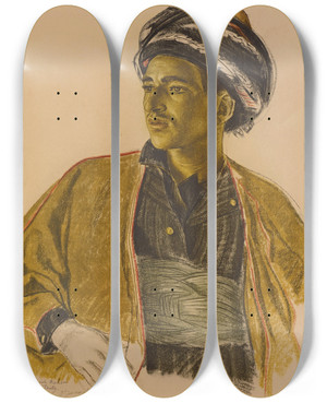 Triptych art skateboard deck of Alexandre Jacovleff Un Kurde De Bagdad by Alexandre Jacovleff (1887-1938)