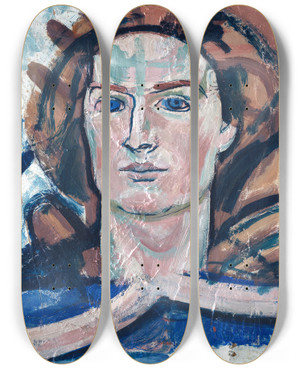 Triptych art skateboard deck of August Babberger Mdchenkopf by August Babberger (1885-1936)
