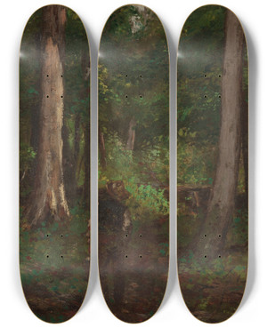 Triptych art skateboard deck of Charles Stanley Reinhart Figure On A Forest Pathway by Charles Stanley Reinhart (1844-1896)