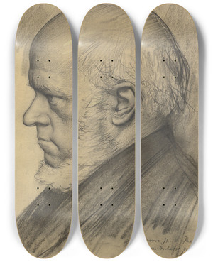 Triptych art skateboard deck of Karl Staufferbern Adolph Menzel by Karl Stauffer-Bern (1857-1891)
