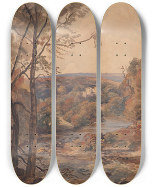 Triptych art skateboard deck of Peter Dewint Barden Tower Yorkshire by Peter Dewint (1784-1849)