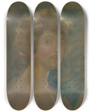 Triptych art skateboard deck of Alice Pike Barney Selfportrait In Light Tones by Alice Pike Barney (1857-1931)
