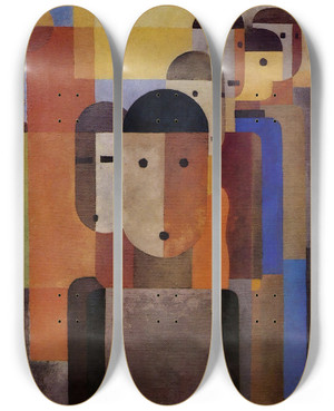 Triptych art skateboard deck of Franz Wilhelm Seiwert Workers by Franz Wilhelm Seiwert (1894-1933)