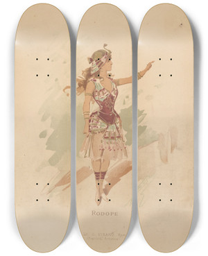 Triptych art skateboard deck of Alfredo Edel Rodope by Alfredo Edel (1856-1912)