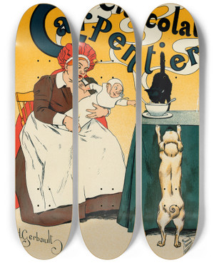 Triptych art skateboard deck of Henry Gerbault Chocolat Carpentier by Henry Gerbault (1863-1930)