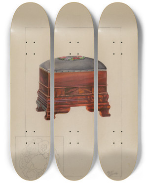 Triptych art skateboard deck of Hugh Clarke Ottoman by Hugh Clarke