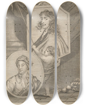 Triptych art skateboard deck of Alexander Bannerman Boit Baker by Alexander Bannerman (1730-1780)