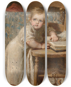 Triptych art skateboard deck of Karl Wilhelm Friedrich Bauerle The Bedtime Story by Karl Wilhelm Friedrich Bauerle
