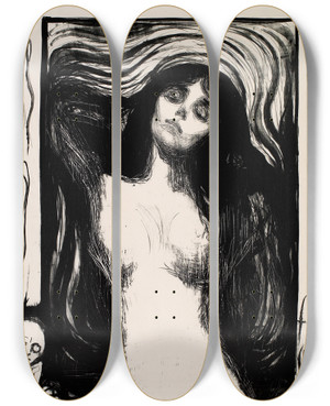Triptych art skateboard deck of Edvard Munch Madonna_3 by Edvard Munch (1863-1944)