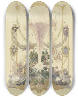 Triptych art skateboard deck of Adolf Schrdter  Die Vier Hauptgetrnke Champagner by Adolf Schrodter (1805-1875)