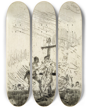 Triptych art skateboard deck of James Ensor Flaying A Convict by James Ensor (1860-1949)