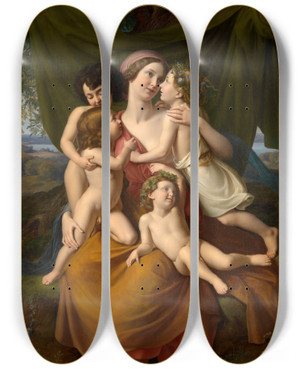 Triptych art skateboard deck of Friedrich Wilhelm Schadow Charity by Friedrich Wilhelm Schadow (1788-1862)